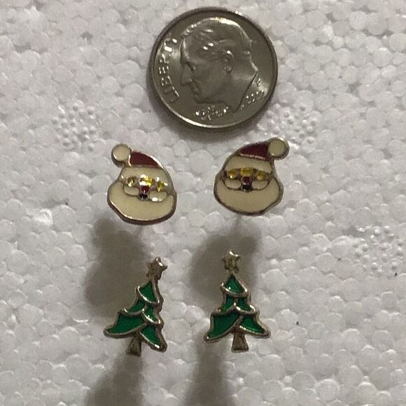 Pair of vintage enamel Christmas earrings - Picture 1 of 3